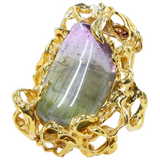 Vintage ARTHUR KING 18k Gold  Watermelon Pink Green Tourmaline Pendant Brooch