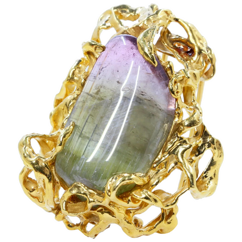 Vintage ARTHUR KING 18k Gold  Watermelon Pink Green Tourmaline Pendant Brooch