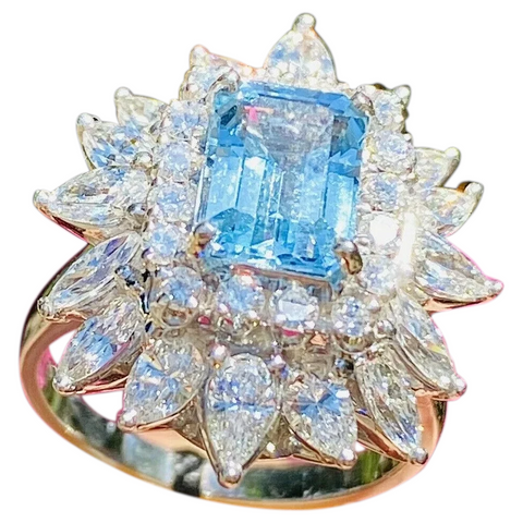 Vintage Ring-dant Platinum 4ct Aquamarine G VS Diamond Ballerina Ring Pendant