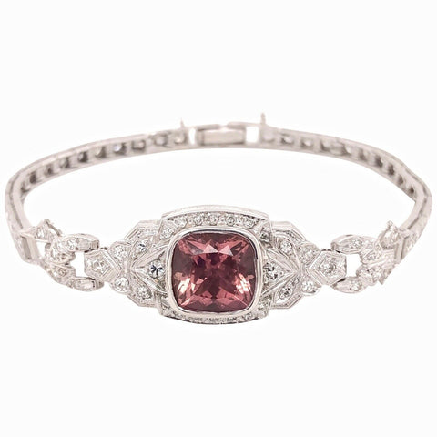 Art Deco Vintage Retro Estate 14k Gold Diamond Pink Tourmaline Bracelet