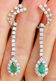 Vintage Estate 18k Gold 5.60ctw Emerald Diamond Halo Pear Dangle Drop Earrings