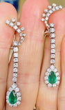 Vintage Estate 18k Gold 5.60ctw Emerald Diamond Halo Pear Dangle Drop Earrings