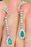 Vintage Estate 18k Gold 5.60ctw Emerald Diamond Halo Pear Dangle Drop Earrings