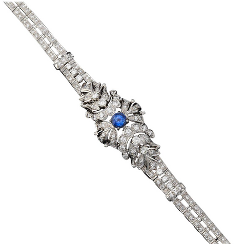 Art Deco Retro 1940s Platinum 4.52ct Natural Blue Sapphire VS Diamond Bracelet