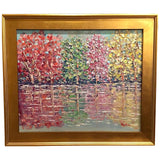 KADLIC Abstract Autumn Trees  Landscape Art Original Oil Painting Gold Frame 24”