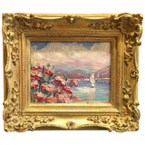 KADLIC Flowers Pink Floral Seascape Sailboats Gilt Wood Frame 8x10”