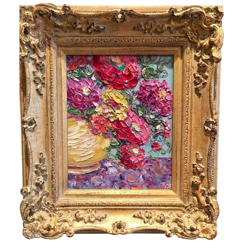 KADLIC Still Life Floral Impressionism Original Oil Painting 8x10" Gilt Frame