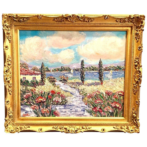 24x20" Riviera Beach Seascape KADLIC Original Oil Painting Art French Gold Frame