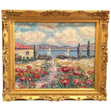 24x20" Mediterranean Seascape KADLIC Original Oil Painting Art Gold Frame