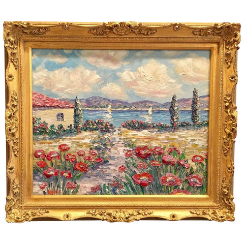 24x20" Mediterranean Seascape KADLIC Original Oil Painting Art Gold Frame