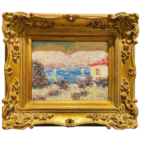 KADLIC Original Oil Painting Abstract Seascape Impasto Gold Gilt 15" Frame