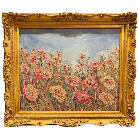 KADLIC Abstract Wildflowers Impasto Original Oil Painting Gilt Gold Frame 24