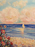 KADLIC Impressionist Seascape Flowers Original Oil Painting On Canvas 24x20”