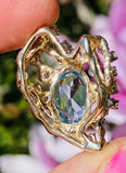 Vintage Estate Retro 14K Gold 4.67ct Diamond Aqua Topaz Slider Necklace Pendant