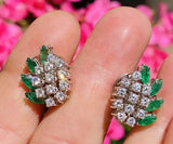 Vintage Estate 18k Gold 2.20ct Emerald Diamond Drop Earrings