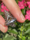 HUGE Vintage 14k Gold Marquise Pear Brown Diamond Cluster Cocktail Ring