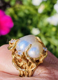 Vintage Arthur King Style 14k Gold Baroque Pearl G VS Diamond Cocktail Ring