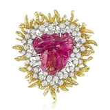 Vintage 1950s Platinum 3.00ct Diamond Ruby Brooch Pin Pendant