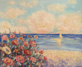 KADLIC Impressionist Seascape Flowers Original Oil Painting On Canvas 24x20”