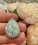 Vintage Midcentury 18k Gold Opal Diamond Necklace Pendant