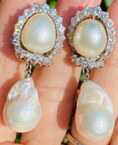 Vintage Estate 18k Gold South Sea Pearl 2.20ct VS Diamond Drop Dangle Earrings