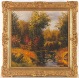 Vintage Country Landscape Original Oil on Canvas Ornate Gold Frame