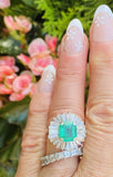 Vintage Art Deco 18k Gold 2.75ct Emerald VS Diamond Baguette Cocktail Statement