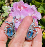 Important Vintage 1950s Estate Platinum Aquamarine Diamond Drop Earrings