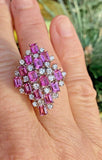 Striking 14k Gold Vintage Retro pink Tourmaline Diamond Cluster Ring