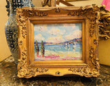 KADLIC Original Oil Painting Abstract Seascape Impasto Gold Gilt 15" Frame