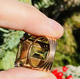 Large Vintage 18k Gold Retro Citrine Diamond Cocktail Ring