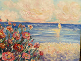 KADLIC Impressionist Seascape Flowers Original Oil Painting On Canvas 24x20”