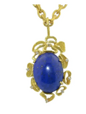 Vintage 1960s-70s 18k Gold Large Lapis Lazuli Gemstone Necklace Pendant