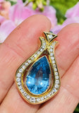 Vintage La Triomphe 18k Gold Blue Topaz 11.75ct Diamond Necklace Pendant Pin