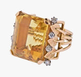 Vintage Retro 18k Rose Gold VS Citrine Diamond Cocktail Ring