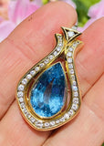 Vintage La Triomphe 18k Gold Blue Topaz 11.75ct Diamond Necklace Pendant Pin