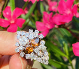 HUGE Vintage 14k Gold Marquise Pear Brown Diamond Cluster Cocktail Ring