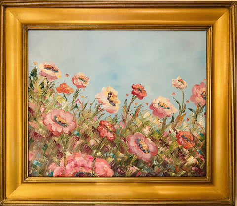 KADLIC Floral Impasto Landscape Original Oil Painting Gilt 30” Frame Fine Art