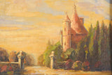 Antique Castle Landscape Original Oil on Canvas Ornate Gold Frame