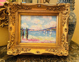 KADLIC Original Oil Painting Abstract Seascape Impasto Gold Gilt 15" Frame