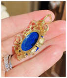 Vintage 1960s-70s 18k Gold Large Lapis Lazuli Gemstone Necklace Pendant
