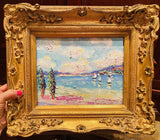 KADLIC Original Oil Painting Abstract Seascape Impasto Gold Gilt 15" Frame