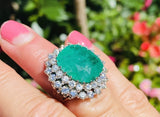 Vintage Estate 18k Gold Large 17.4ct Emerald VS Diamond Halo Cocktail Statement