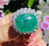 Vintage Estate 18k Gold Large 17.4ct Emerald VS Diamond Halo Cocktail Statement