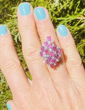 Striking 14k Gold Vintage Retro pink Tourmaline Diamond Cluster Ring