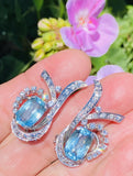 Important Vintage 1950s Estate Platinum Aquamarine Diamond Drop Earrings