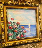 KADLIC Abstract Impasto Seascape Original Oil Painting Vintage Gilt Gold Frame