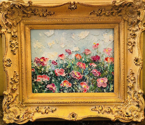 KADLIC Original Oil Painting Wildflowers Impasto Gold Gilt 15" Frame