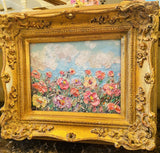 KADLIC Original Oil Painting Wildflowers Impasto Gold Gilt 15" Frame