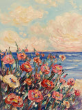 KADLIC Impressionist Seascape Flowers Original Oil Painting On Canvas 24x20”